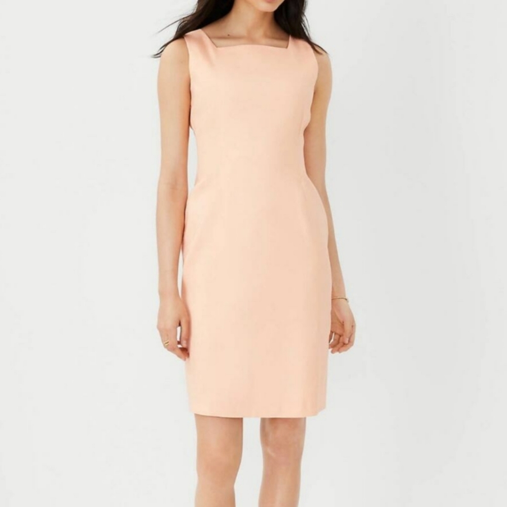Ann Taylor Pastel Orange Square Neck Linen Blend Sheath Dress Summer Peach
